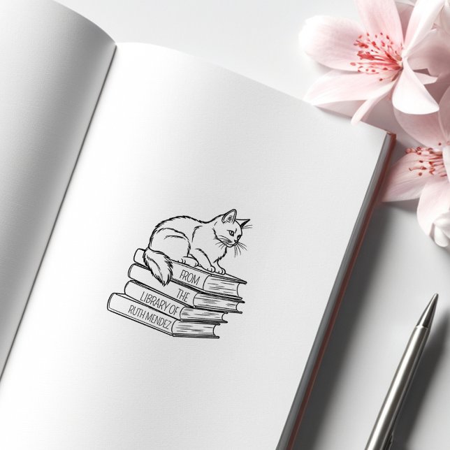 Niedliche Bibliothekskatze, benutzerdefiniertes Bu Gummistempel (Von Creator hochgeladen)