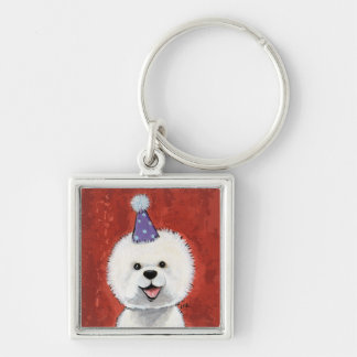 Niedliche Bichon Frise Party-Hundeillustration Schlüsselanhänger