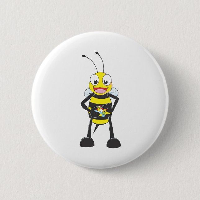 Niedliche Biene, die farbigen Würfel spielt Button (Vorderseite)