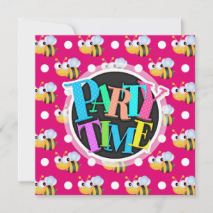 Niedliche Biene, Hot Pink & White Polka Dots Einladung