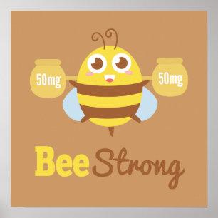 Niedliche Biene mit Honigtöpfen stark pun Wall dek Poster