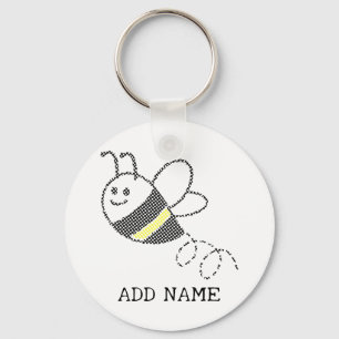 Niedliche Biene mit Kreuzstich-Muster Schlüsselanhänger