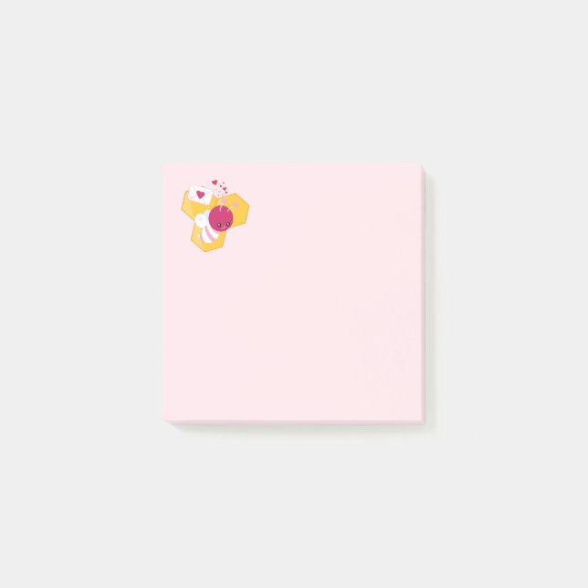 Niedliche Biene mit rosafarbenen Herzklopfen Post-it Klebezettel (Vorderseite)
