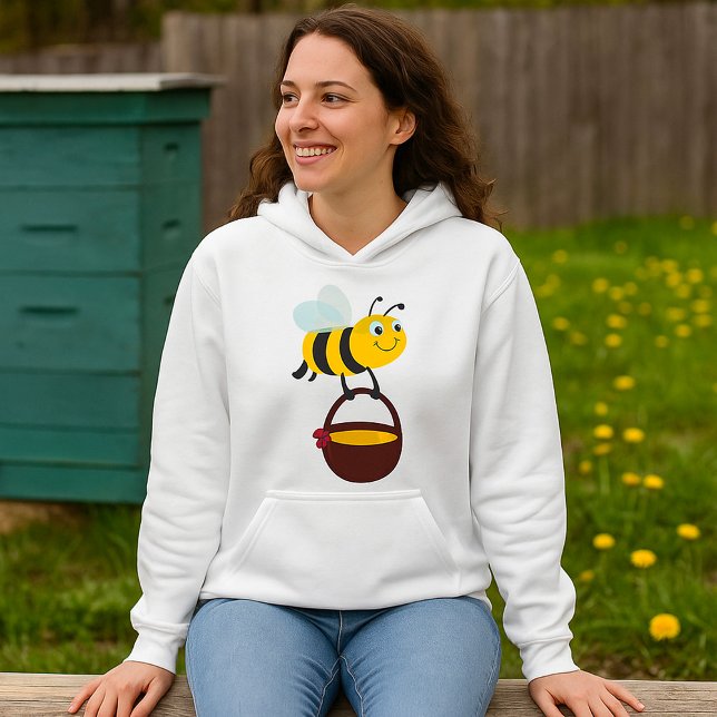 Niedliche Biene trägt Honigtopf mit Blume Hoodie (Von Creator hochgeladen)
