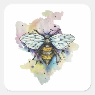 Niedliche Biene und Regenbogen Wash Classic Quadratischer Aufkleber