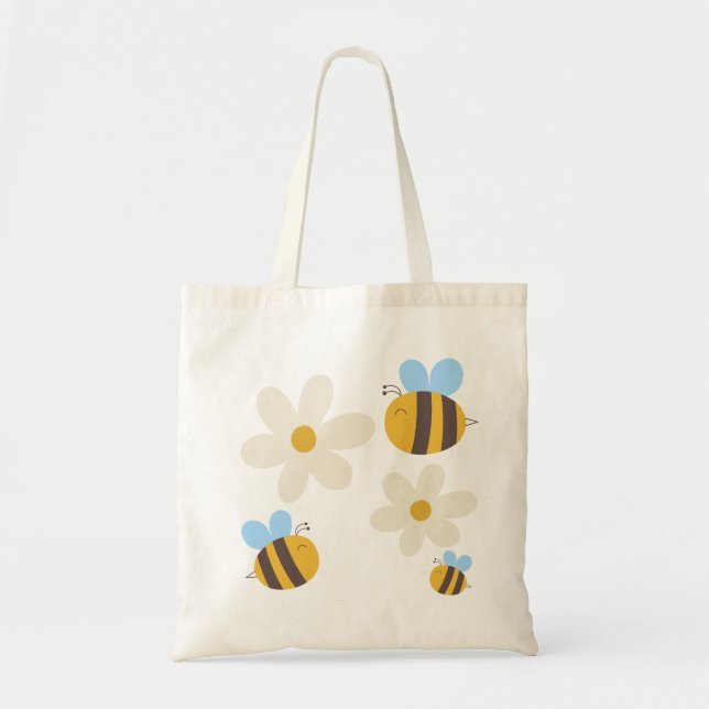 Niedliche Bienen mit weißer Blume Tasche-Beutel Tragetasche (Vorne)