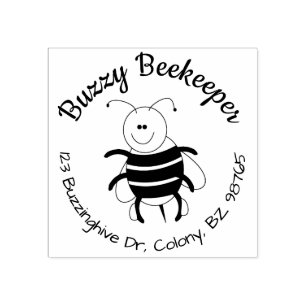 Niedliche Bienen-runde Rücksendeadresse-Briefmark Gummistempel