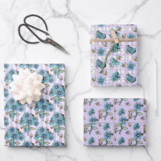 Niedliche Bienen, Schmetterlinge, Blume und Ladybu Geschenkpapier Set
