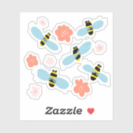 Niedliche Bienen und Blume Aufkleber