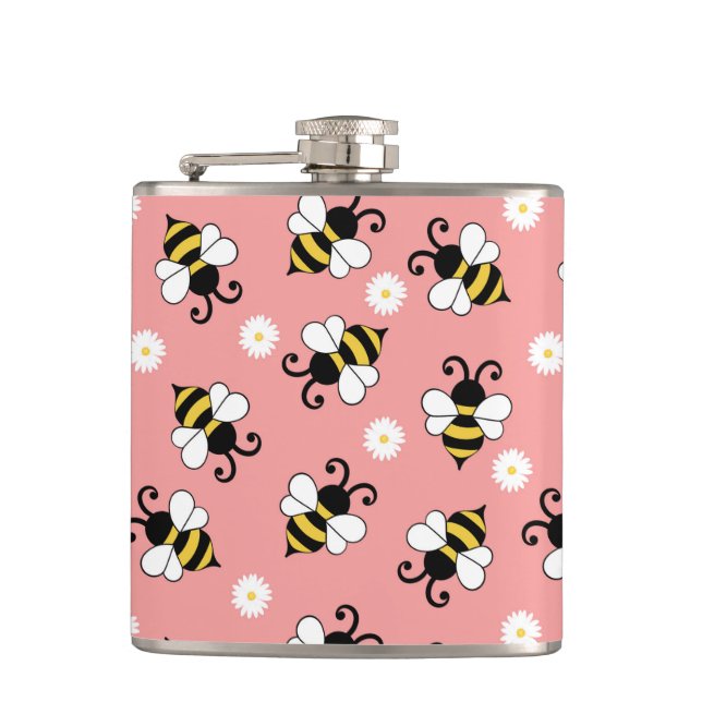 Niedliche Bienen und Blume Flachmann (Vorderseite)