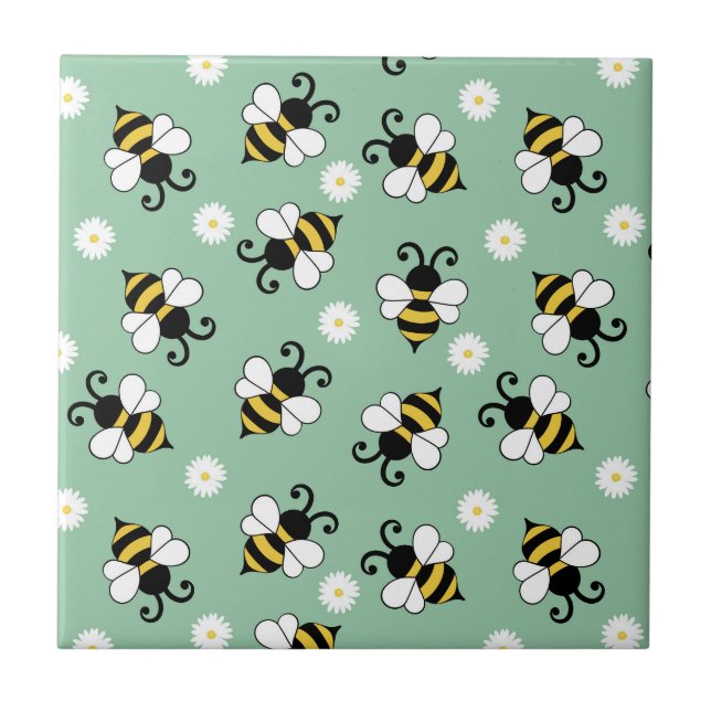 Niedliche Bienen und Blume Fliese (Vorderseite)