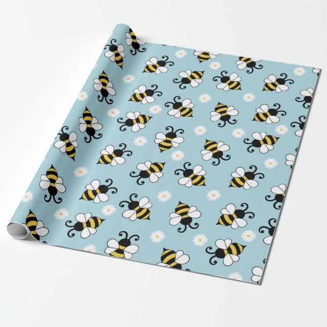 Niedliche Bienen und Blume Geschenkpapier (Ungerollt)