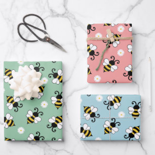 Niedliche Bienen und Blume Geschenkpapier Set