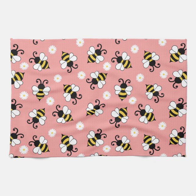 Niedliche Bienen und Blume Geschirrtuch (Horizontal)