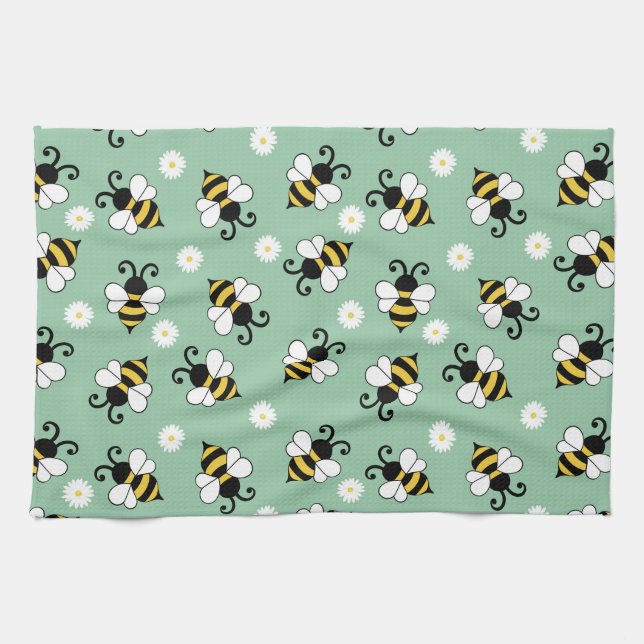 Niedliche Bienen und Blume Geschirrtuch (Horizontal)