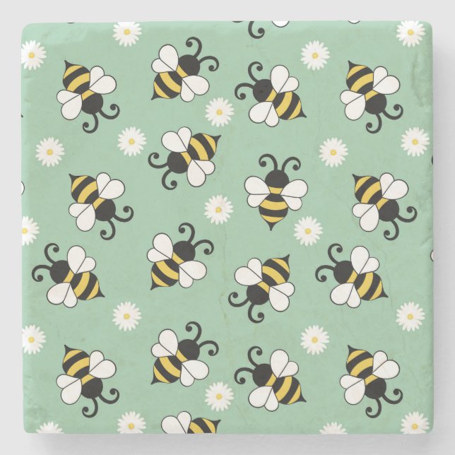 Niedliche Bienen und Blume Steinuntersetzer (Vorderseite)