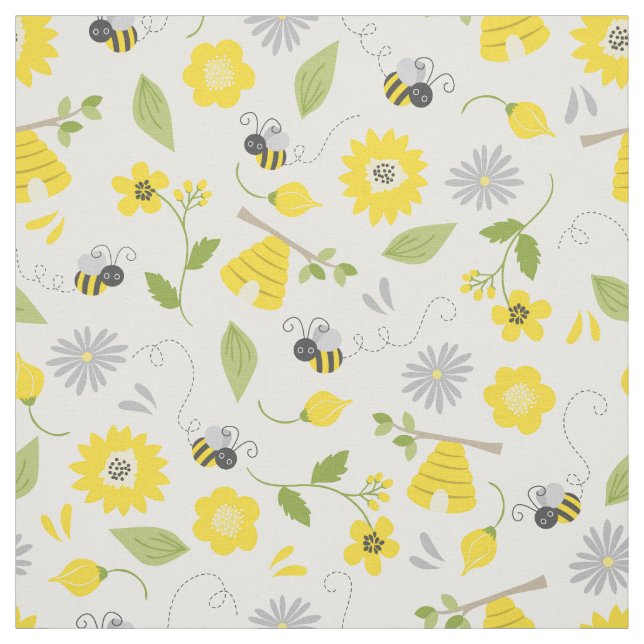 Niedliche Bienen und Blumenmuster Stoff (Muster)
