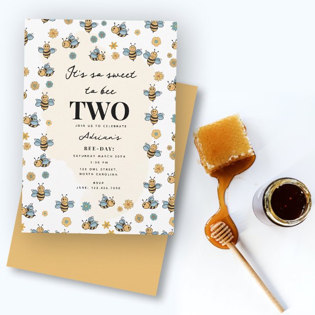 Niedliche Bienen und Wildblumen Kindergeburtstag P Einladung (Cute Bee & Wildflowers Kids Birthday Party Invitation)