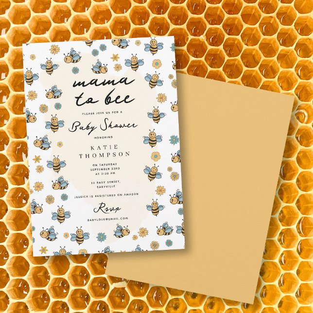Niedliche Bienen und Wildblumen Mama als Baby-Dusc Einladung (Cute Bee & Wildflowers Mama To Be Baby Shower Invitation)