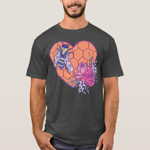 Niedliche Bienenkunst - Insekt mit Honeycomb Herz T-Shirt