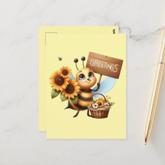 Niedliche Bienenliebhaber Grüße Postkarte (Vorderseite/Rückseite Beispiel)