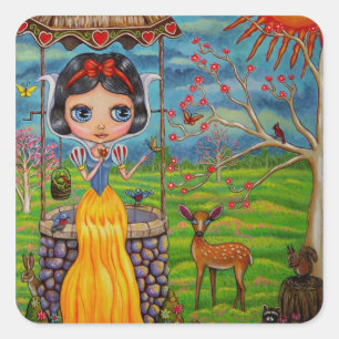 Niedliche Big Eye Girl Doll Wunschtier Quadratischer Aufkleber