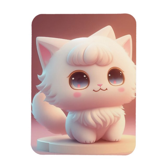 Niedliche Big Eyes Fluffy White Cat Magnet (Vertikal)