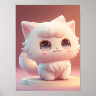 Niedliche Big Eyes Fluffy White Cat Poster
