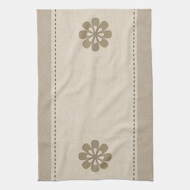 Niedliche Bio Linen Look Blume Geschirrtuch (Vertikal)