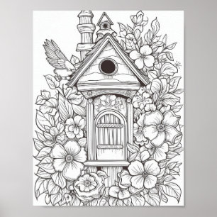 Niedliche Birdhouse Aduloring-Färbung Poster