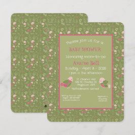 Niedliche Birds Baby Girl Dusche grün und rosa Feiertagskarte