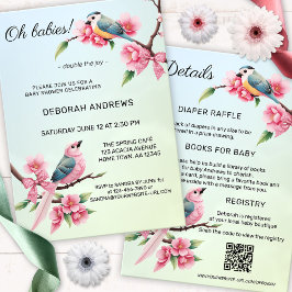 Niedliche Birds Bow Twins Baby Dusche Einladung