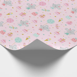 Niedliche Birthday Mouse mit Geschenken & Kuchen P Geschenkpapier