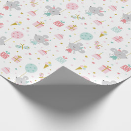 Niedliche Birthday Mouse mit Geschenken & Kuchen w Geschenkpapier