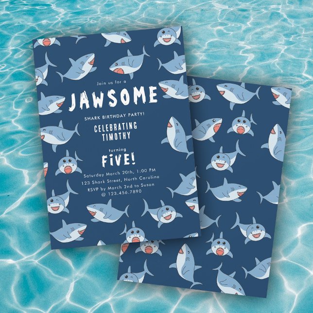 Niedliche Birthday Party Einladung (Cute Great White Sharks Ocean Birthday Party Invitation)