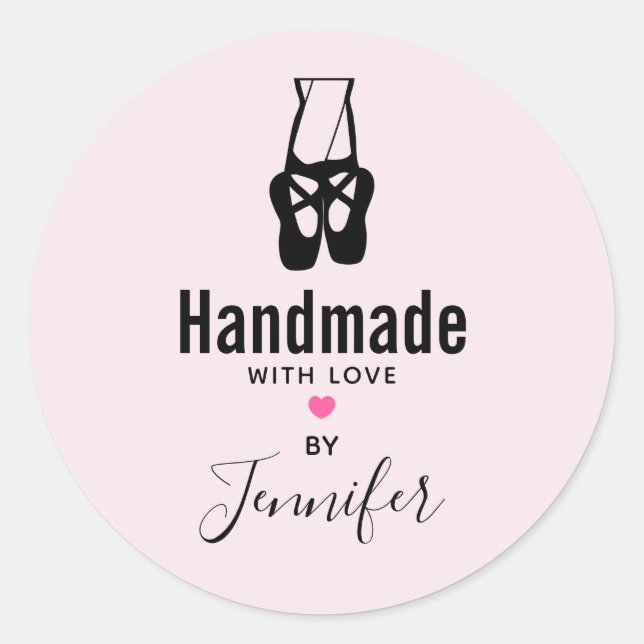 Niedliche Black Ballet Slippers Handgefertigt mit  Runder Aufkleber (Vorderseite)