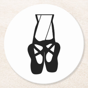 Niedliche Black Ballet Slippers und Pointe Runder Pappuntersetzer