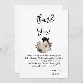 Niedliche Black Cat and Book Baby Dusche Dankeskarte