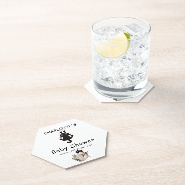 Niedliche Black Cat and Book Baby Dusche Untersetzer (Vor Ort)