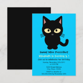 Niedliche Black Cat Cartoon Blue Girl Geburtstagsp Einladung