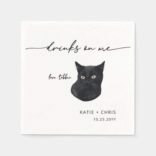 Niedliche Black Cat Drinks auf meiner Hochzeit Serviette (Vorderseite)