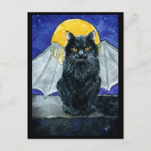Niedliche Black Cat Gargoyle Halloween-Postkarte Postkarte