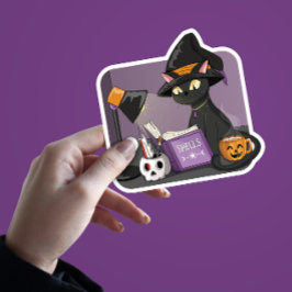 Niedliche Black Cat Hexe Lesen Zauber Magie buchen Aufkleber