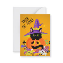 Niedliche Black Cat Kürbislaterne Hat Trick Lecker