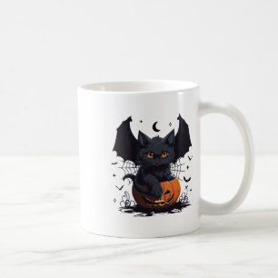 Niedliche Black Cat mit Bat Wings Kürbislaterne Kaffeetasse