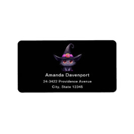 Niedliche Black Cat mit Hexenhutadresse Adressaufkleber