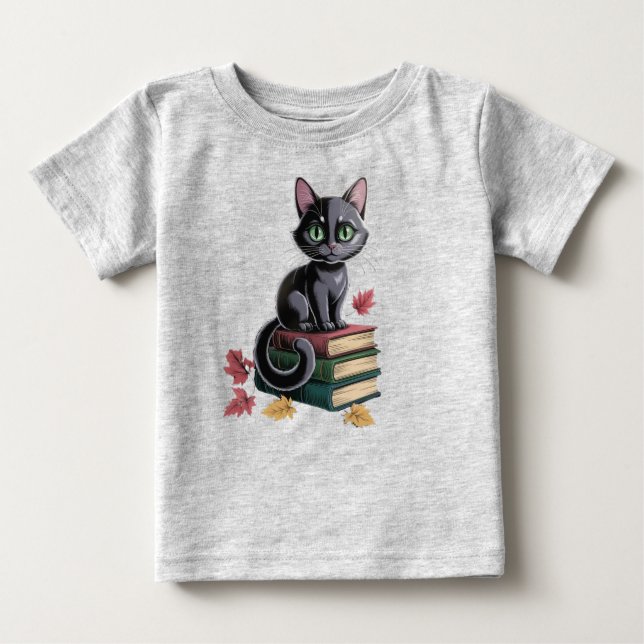 Niedliche Black Cat on Books Kleinkind T - Shirt (Vorderseite)