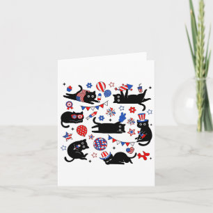 Niedliche Black Cat Usa Flag Feuerwerk Patriotic 4 Karte