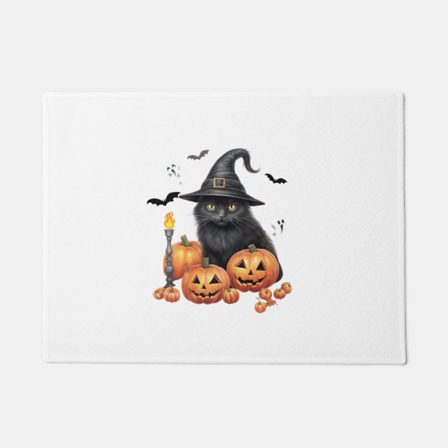 Niedliche Black Cat Witch Hat Pumpkin Pet Besitzer Fußmatte (Vorderseite)