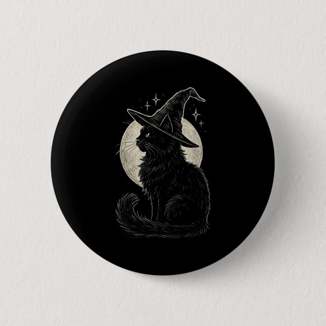 Niedliche Black Cat Witze Hat Moon Retro Coquette  Button (Vorderseite)